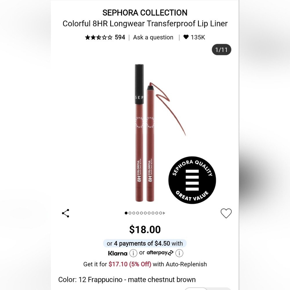 Sephora Lip Liner Shade 12 Frappocino
